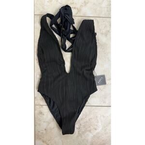 Zaful NEW black one piece V neck criss cross back bathing suit swim suit small